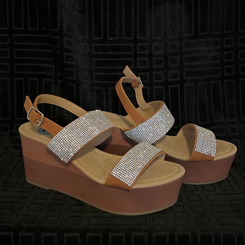 Alexis Bendel Rhinestone Wedge Sandals Size 7